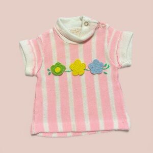 1960’s Vintage Girls Sweater With Flowers Size 0-3 Months Made In Japan